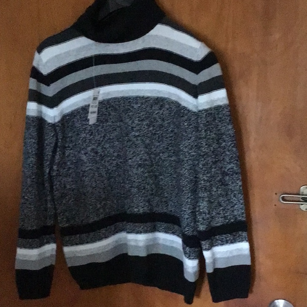 Karen Scott Petite Striped Turtleneck Cotton Sweater black and white PL nwt